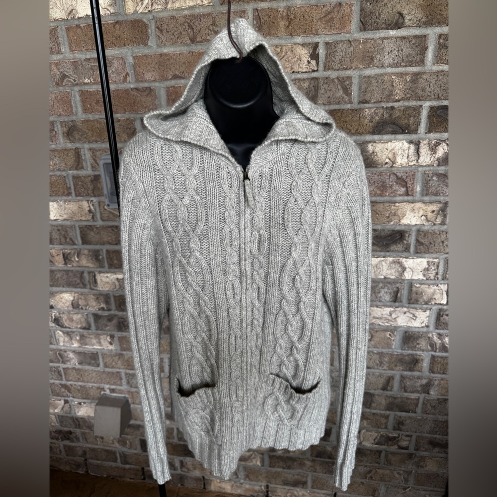 Boden Cable Knit Women's Wool/Angora Hooded Cardigan Sweater Size 14 - Picture 1 of 14